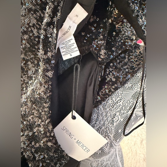 Spring + Mercer Mini Black Sequin One-Shoulder Dress NWT size Small - Picture 10 of 10